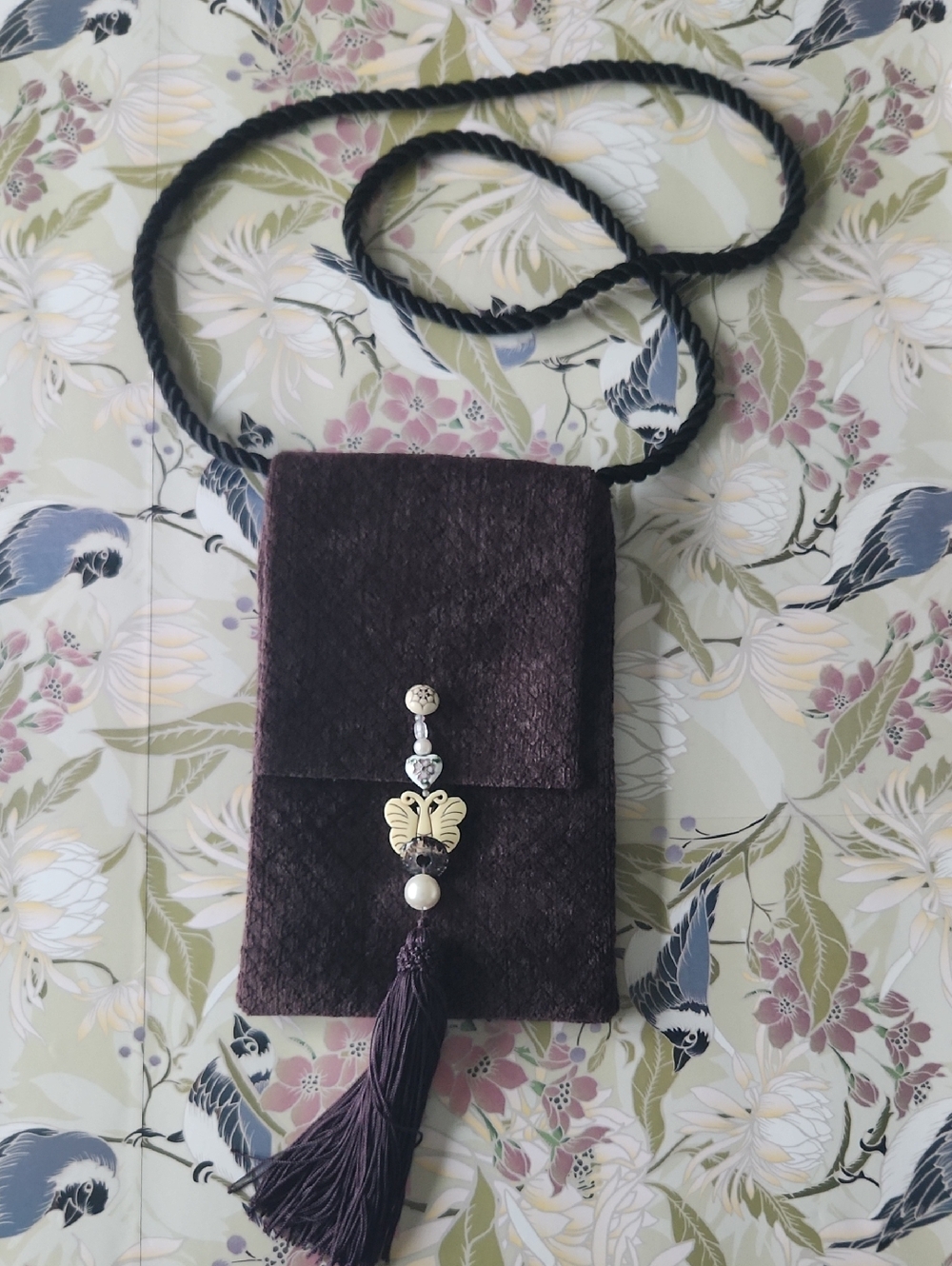 Handmade Burgundy Mala Pouch with Tassel